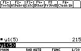 calculator screen, showing y1(5)